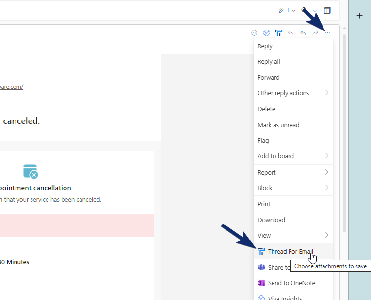 How to pin your Thread for Email Office add-in
